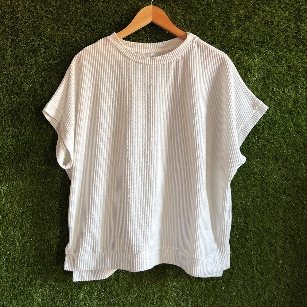 Dokotoo Textured White Short Sleeve Shirt Top Blouse